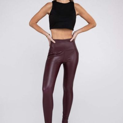 Zenana Women's High Rise Faux Leather Leggings