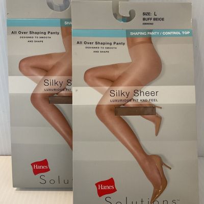 Hanes Solutions All over Shaping Panty Pantyhose Buff Beige L (lot of 2)