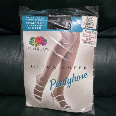 NWT Fruit Of The Loom Ultra Sheer Pantyhose Black Size B