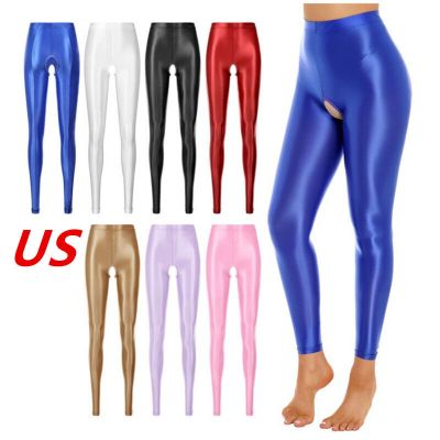 US Women's Shiny Stockings Pantyhose Glossy Footless Tights Hollow Out Pants