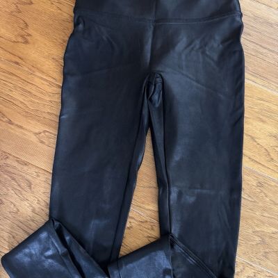 Spanx Womens Faux Leather Leggings Petite Medium Shiny Black