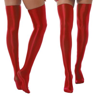 Womens Shiny Glossy Thigh High Knee Stockings Stretchy Tights Socks Costume Sexy