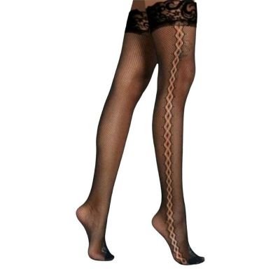 Plus Size Black Thigh High Side Detail Stocking-