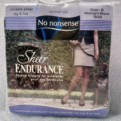 Pantyhose No nonsense Sheer Endurance Control Top Size B Midnight Black 1 Pair