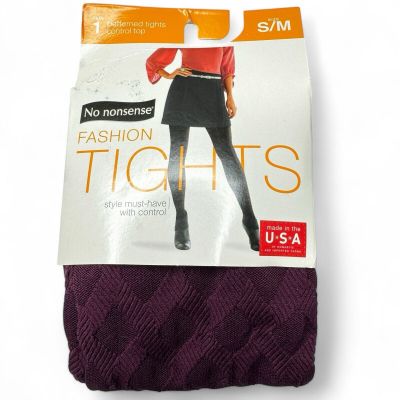 No Nonsense Bold Diamond Control Top Tights Womens Sz Small Medium Deep Burgundy