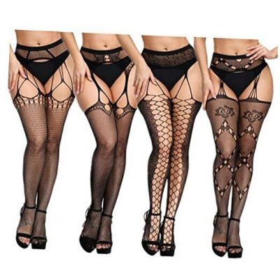 Plus Size Womens Sexy Lace Patterned Tights Fishnet Floral Stockings High