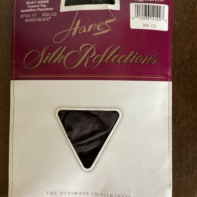 Hanes Silk Reflections Control Top Sandal Foot Pantyhose Barely Black 717 CD