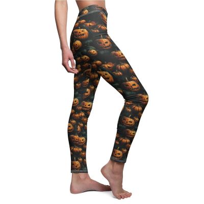 Womens Skinny Casual Leggings All Over Print Halloween Monster Pumpkins Festive