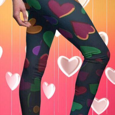 Rainbow Hearts Leggings, Women's Fashion Pants, Heart Pattern, NEW