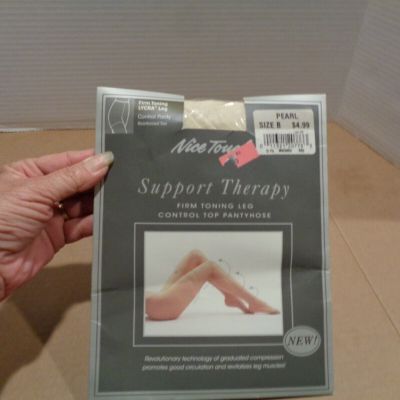 Nice Touch Support Therapy Firm Toning Leg Control Top Pantyhose Pearl Size B