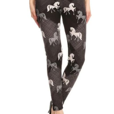 Horse Stallion Curvy Leggings Horse Black Gray Plus Size 14-22