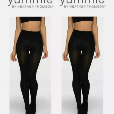 Size L YUMMIE by Heather Thompson 2 PACK Black Opague Tights New in Pack