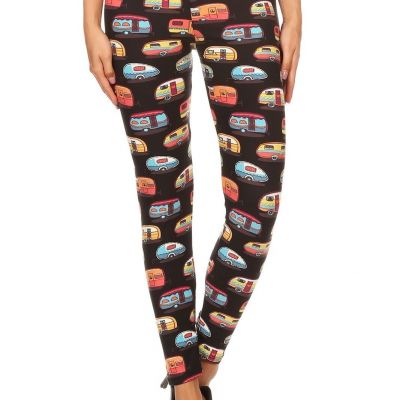 Multicolored Campers Printed, High Waisted Leggings In A Fit Style, With An Elas