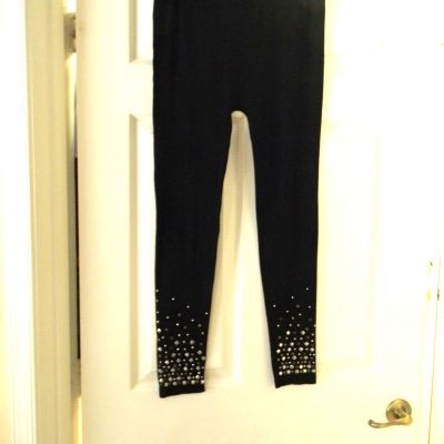 Lilly Lou Black Legging, LG, W/ Goldtone Bottom Leg Embellishments Stretch Waist