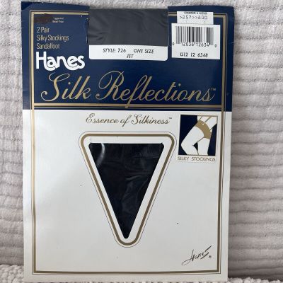 Vintage Hanes Silk  Reflections 2 Pair Silky Stockings Style 726 Color Jet Black