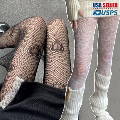 Lace Sweet Jacquard Tights Women Black Silk Fashion Heart Pantyhose