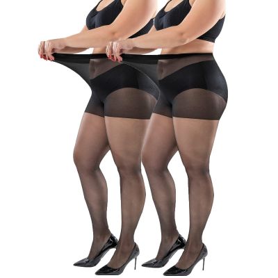 Sheer Pantyhose Plus Size - 2 Pack 20D Ultra Durable Queen Size Tights Straig...