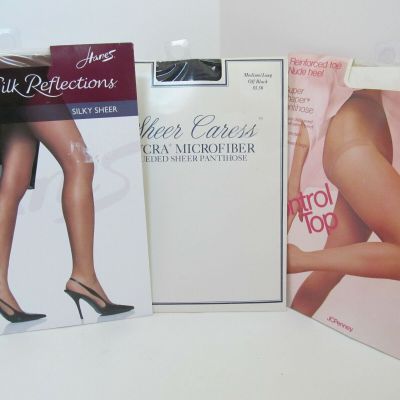 3 Pr Control Top Pantyhose Silk Reflections Super Shaper Sheer Caress Sz Med G