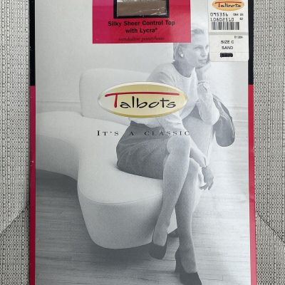 Talbots Silky Sheer Denier Control Top w Lycra Pantyhose Size C Sand Sandal Toe