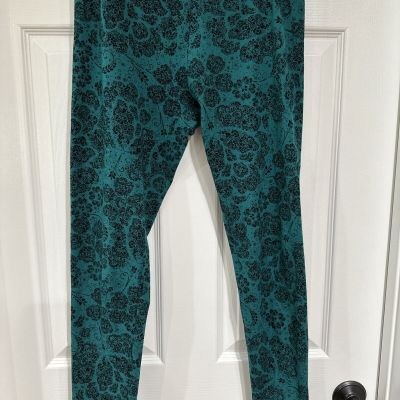 LC Lauren Conrad Women's Small Leggings Teal Green Black Paisley Floral EUC