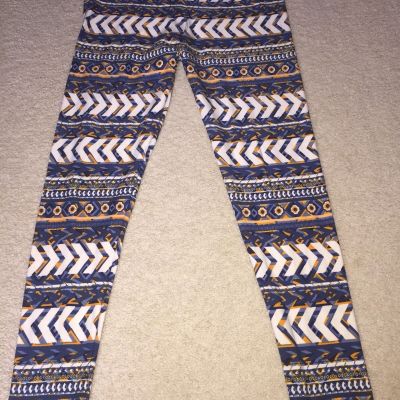 LuLaRoe Leggings TC Tall Curvy blue orange ivory aztec arrows