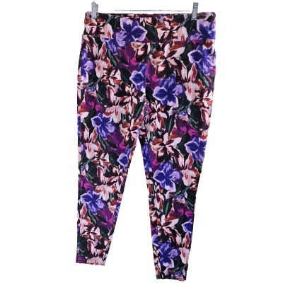 Terra & Sky Women's Plus Size 0X (14W) Purple Floral Print Printed Leggings