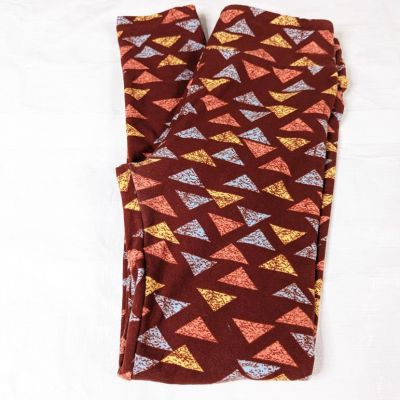 Lularoe Leggings ONe Size NOT PLUS Geometric TRiangles Arrows Burnt Maroon Blue