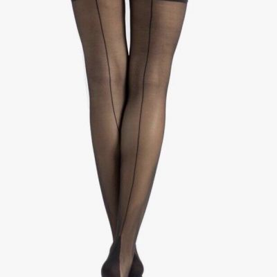 Calzitaly Curvy Collection 15 Den Thigh High Black Pantyhose size 4xl Italian