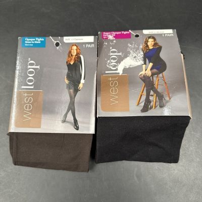 West Loop Womens Super Opaque Tights Sheer Mid To Waist Black Size L Espresso