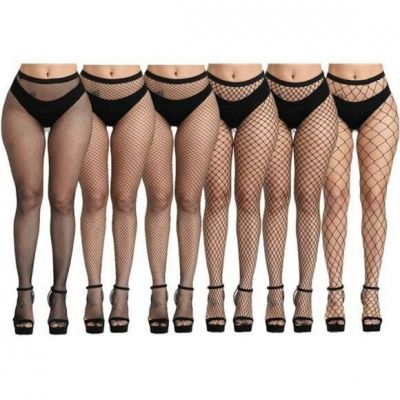 6 PAIRS Sexy Women's Plus Size Fishnet Lingerie Set Stockings Mesh Lace Black