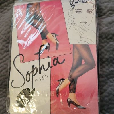 6 PAIR VINTAGE SOPHIA FOOTLESS TIGHTS w LACE TRIM-OSFA-BLACK--NEW.   T.O.P