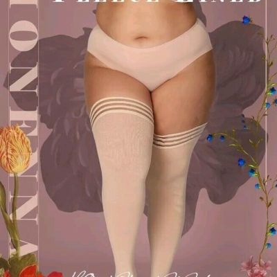 Plus Size Lined Thigh High Stockings Winter Warm Socks Color NUDE 3X-4X