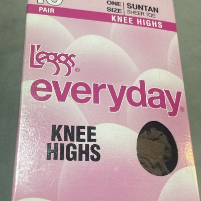 NEW Leggs Everyday ONE SIZE 10 PAIR SUNTAN Sheer Toe Knee High Pantyhose USA