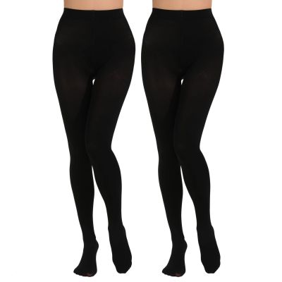 2 Pairs Women's Solid Color Tights 80D, Soft Opaque Microfiber Tights (Black,...