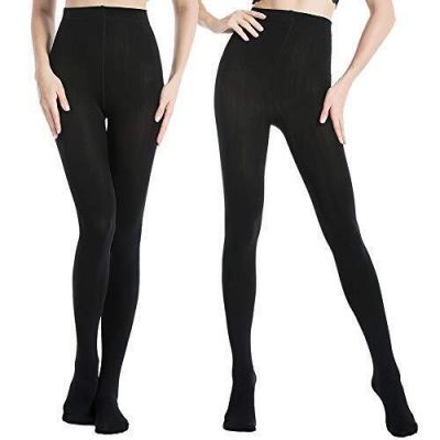 2 Pairs Fleece Lined Tights Winter Warm Thermal Tights for Women X-Large Black