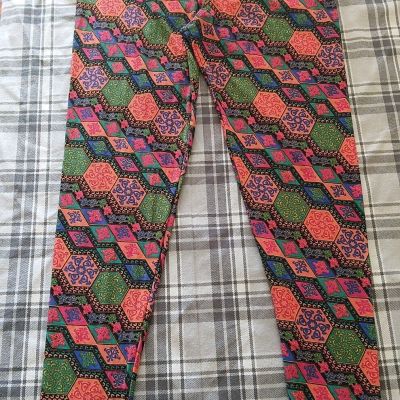 LuLaRoe Leggings Stretch Pants Size Tall & Curvy 12 - 18 Bright Geometric Design