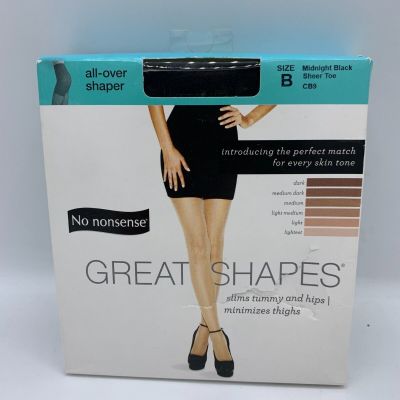 No Nonsense Great Shapes All-over Shaper Size B Midnight Black Sheer Toe - cb9