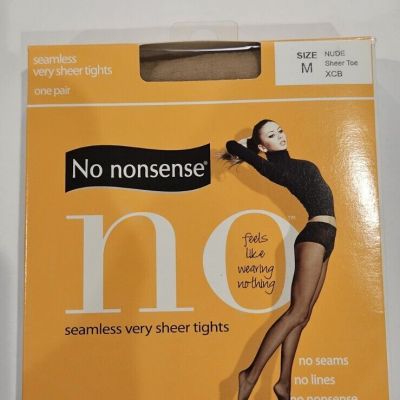 New No Nonsense Womens Very Sheer Seamless Tights 1 Pair Size Medium Nude