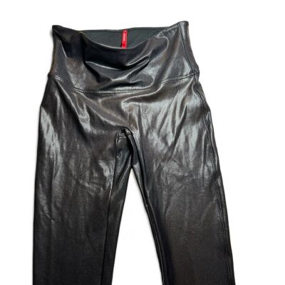 Spanx Leggings Womens XL Faux Leather Black Coated Clubbing Shiny Skinny EUC