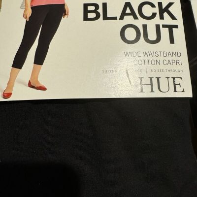 Hue Wide Waistband Blackout Cotton Leggings Capri  20481 Black Sz 2X