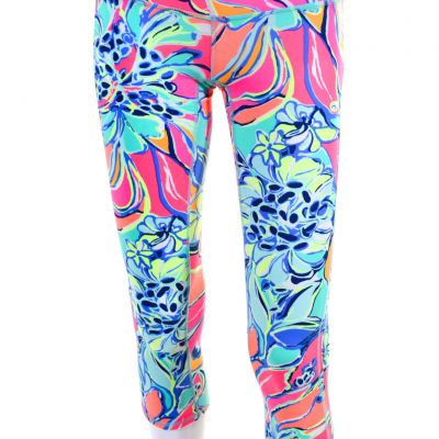 Lilly Pulitzer Womens Blue Pink Floral Print Pull On Crop Leggings Size XXS