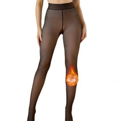 Women's Fleece Lined Tights for Winter XX-Small-Small Fake Translucent- Black