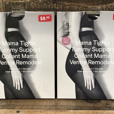 Lot of 2 Pairs H&M Black 100 Denier Semi Shiny Maternity Mama Tights Size Large