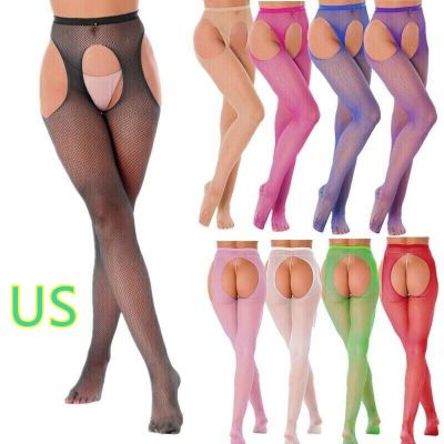 US Women Fishnet Tights Suspenders Pantyhose Thigh Hold U High Waist Stockings