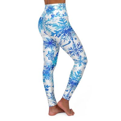 Snowflake Pattern High Waisted Leggings - Winter Yoga Pants, Christmas Workout