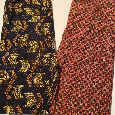 LuLaRoe Set of 2 Leggings Size TC Tall Curvy 12-18 Geometric Print Pattern Soft