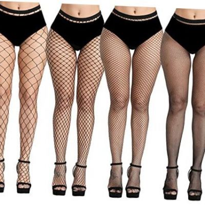 Plus Size Fishnet Stockings, Fishnet Tights Thigh One Size Black 01(4 Pairs)