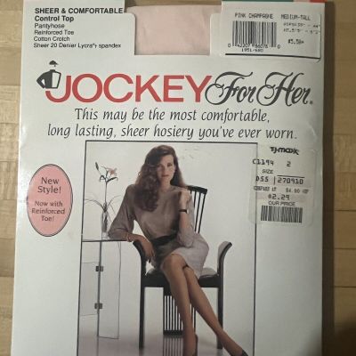 VTG 1993 Jockey  Sheer & Comfortable Pantyhose Control Pink Champagne Med Tall