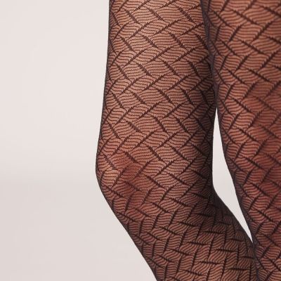 CALZEDONIA DIAGONAL MOTIF 50 DENIER MESH PANTYHOSE TIGHTS SIZE M/L BLACK