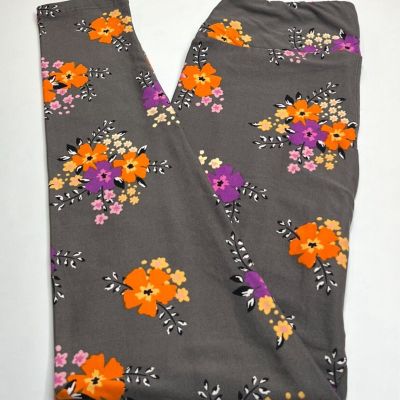 NEW LuLaRoe OS Leggings GRAY Orange Purple WILDFLOWER Colorful Bouquet Nature